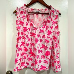Vineyard Vines Palms and Plumeria ruffle popover tank in knockout pink size L